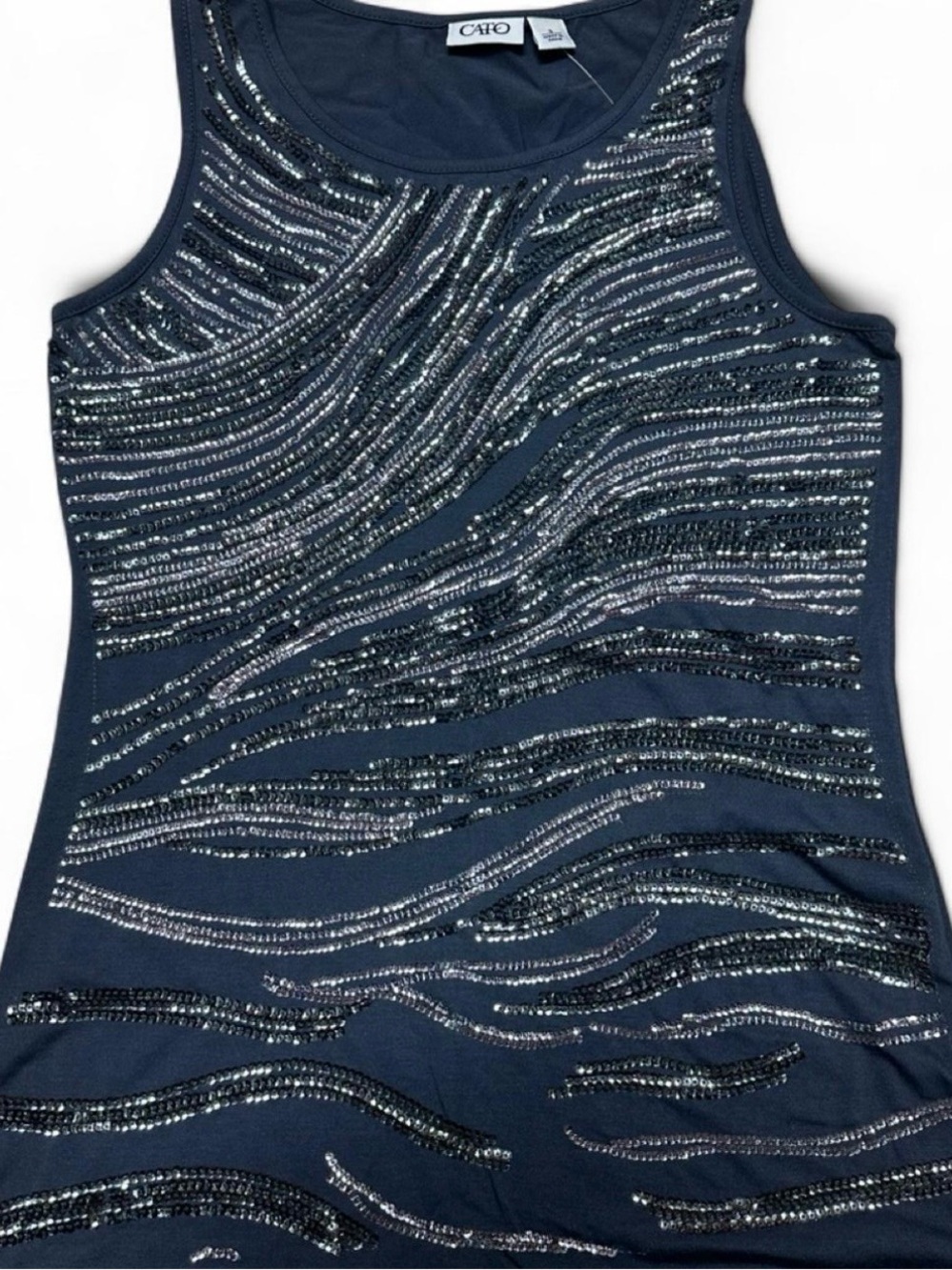 Y2K Black Sequin Zebra Wave Tank McBling Party Club Top 2000s Glam sleeveless - Picture 3 of 6